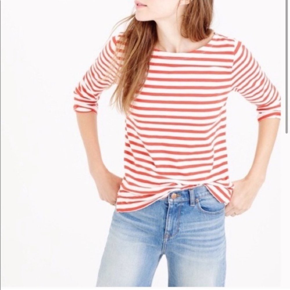 J. Crew Red Stripe Boatneck Top